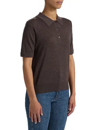 Loulou de Saison Women's Migo Fine Cashmere Polo Top - Brown Melange | Thumbnail 4