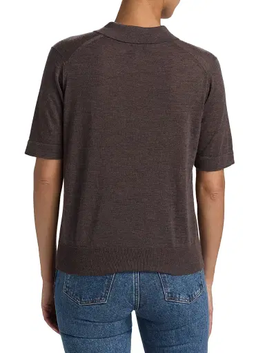Loulou de Saison Women's Migo Fine Cashmere Polo Top - Brown Melange | Thumbnail 5