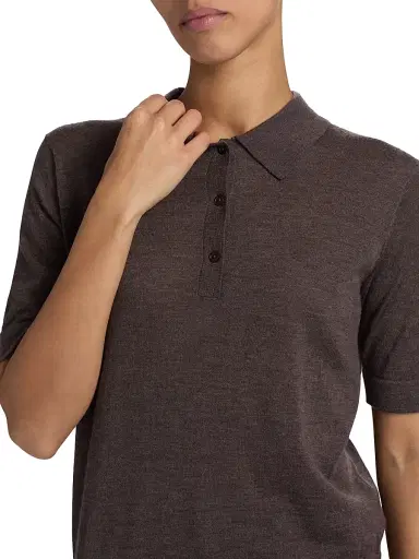 Loulou de Saison Women's Migo Fine Cashmere Polo Top - Brown Melange | Thumbnail 6