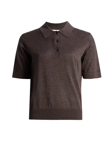 Loulou de Saison Women's Migo Fine Cashmere Polo Top - Brown Melange | Thumbnail 1