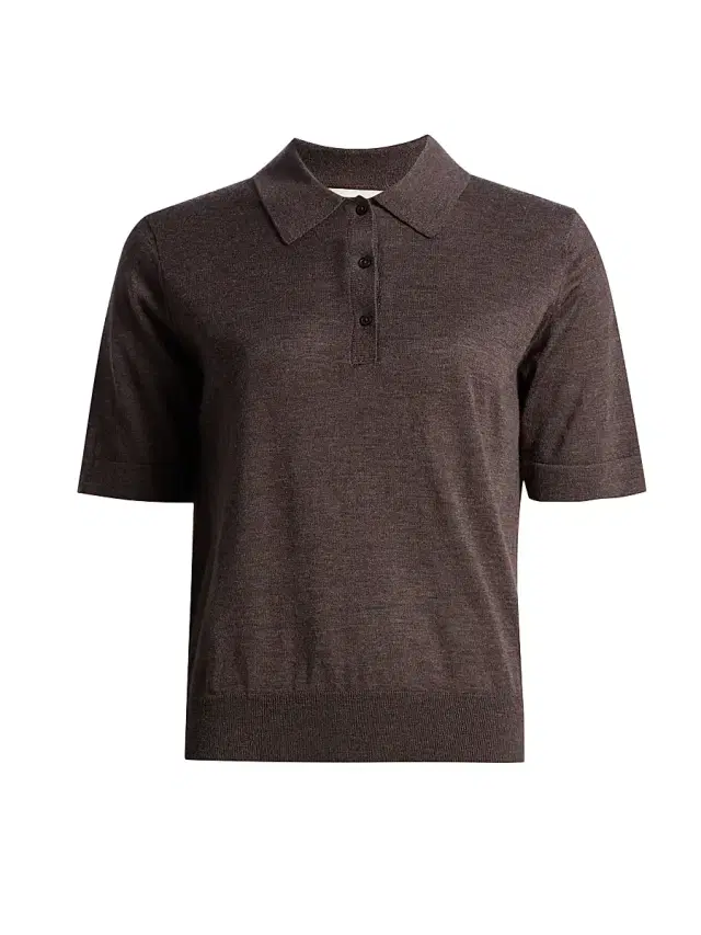 Women's Migo Fine Cashmere Polo Top - Brown Melange