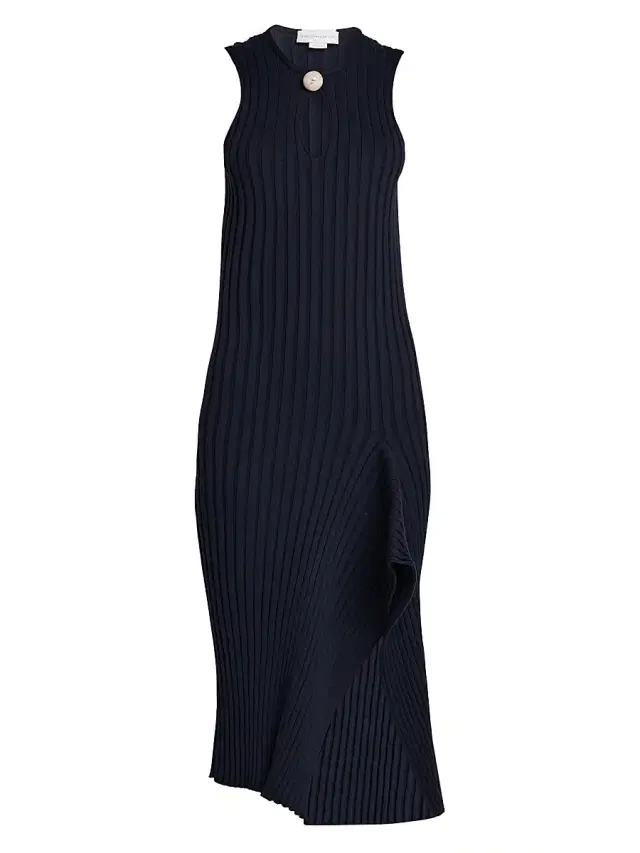 Stella McCartney Women's Asymmetric Rib-Knit Cotton Midi-Dress - Ink