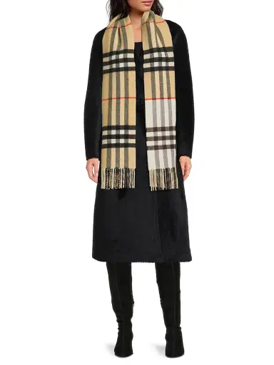 Burberry Women's Double Check Cashmere Scarf | Thumbnail 2