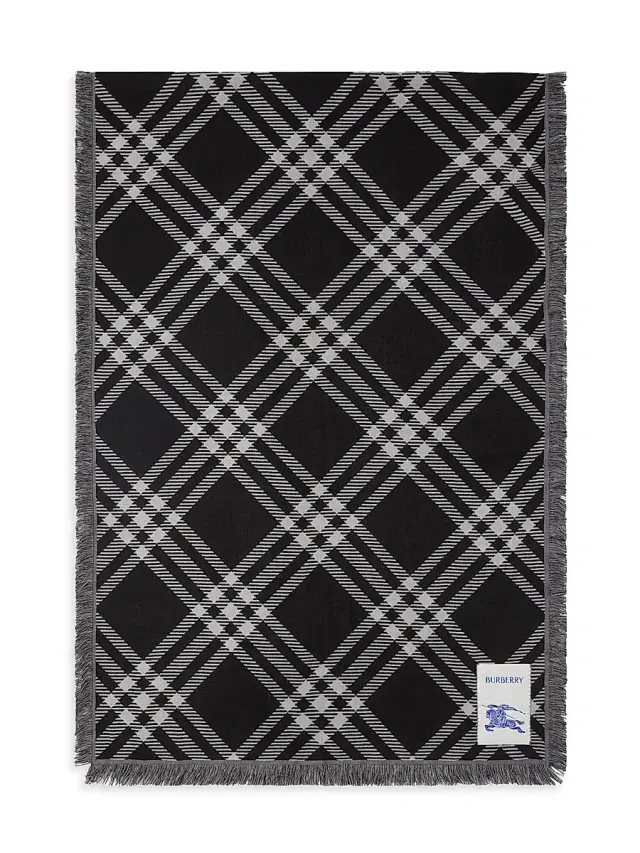 Burberry Women's Wide Check Wool Scarf - Black Calico