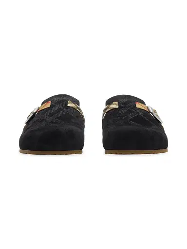 Burberry Men's Urchin Check-Trimmed Suede Clogs - Black - Size 13 | Thumbnail 2