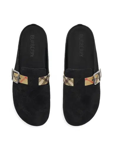 Burberry Men's Urchin Check-Trimmed Suede Clogs - Black - Size 13 | Thumbnail 4