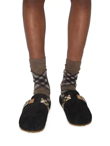 Burberry Men's Urchin Check-Trimmed Suede Clogs - Black - Size 13 | Thumbnail 6