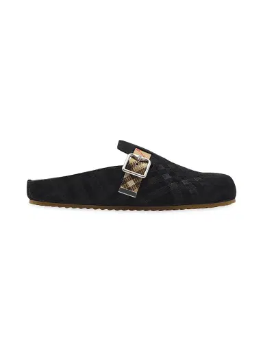 Burberry Men's Urchin Check-Trimmed Suede Clogs - Black - Size 13 | Thumbnail 1
