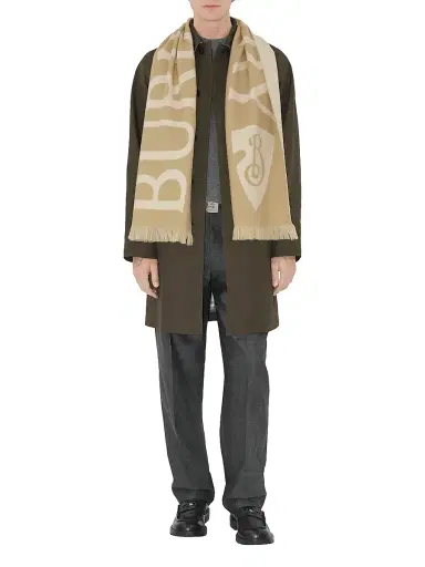 Burberry Men's Logo Wool Scarf - Sand | Thumbnail 2 Burberry Men's Logo Wool Scarf - Sand | Thumbnail 2