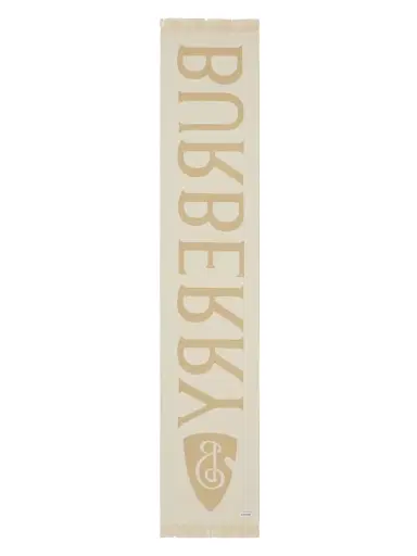 Burberry Men's Logo Wool Scarf - Sand | Thumbnail 4 Burberry Men's Logo Wool Scarf - Sand | Thumbnail 4