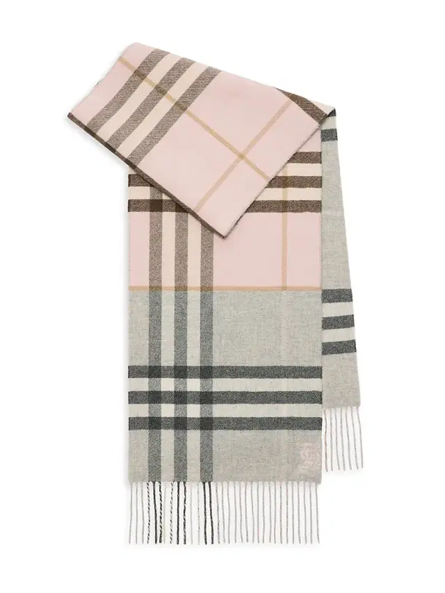 Burberry Women's Double Check Cashmere Scarf - Bow Pink Mitten Grey