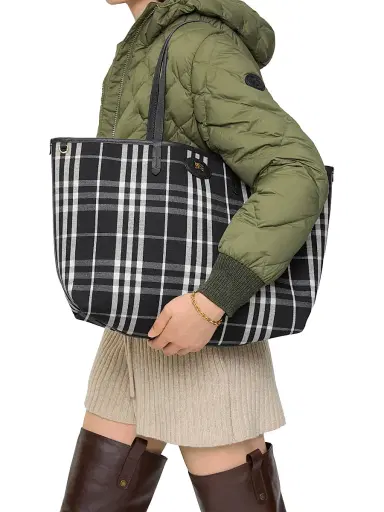 Burberry Women's Bloomsbury Medium Check Reversible Tote Bag | Thumbnail 2 Burberry Women's Bloomsbury Medium Check Reversible Tote Bag | Thumbnail 2