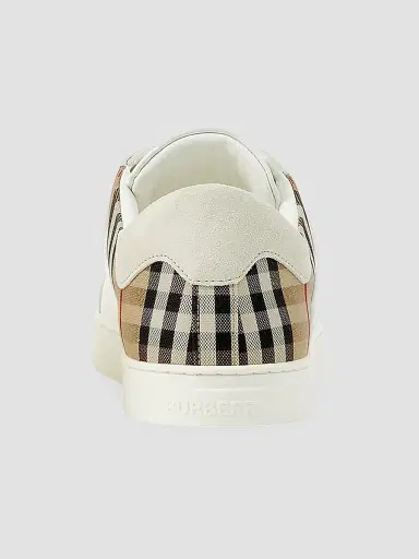 Burberry Men's Stevie Check Leather & Canvas Sneakers - White Check | Thumbnail 3