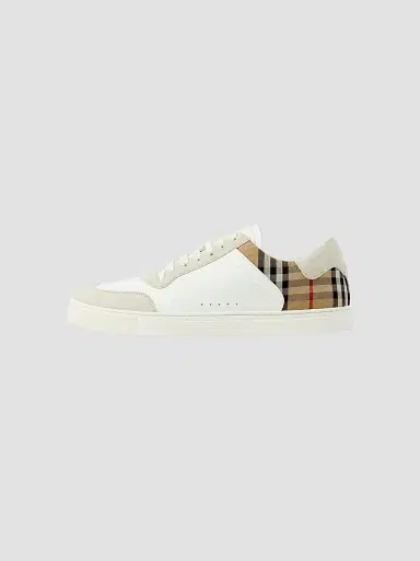Burberry Men's Stevie Check Leather & Canvas Sneakers - White Check | Thumbnail 4