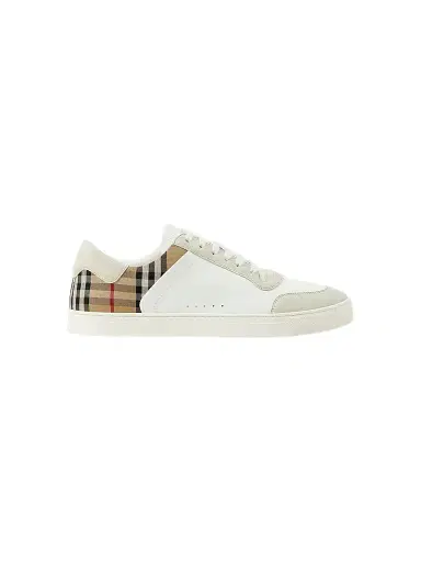 Burberry Men's Stevie Check Leather & Canvas Sneakers - White Check | Thumbnail 1