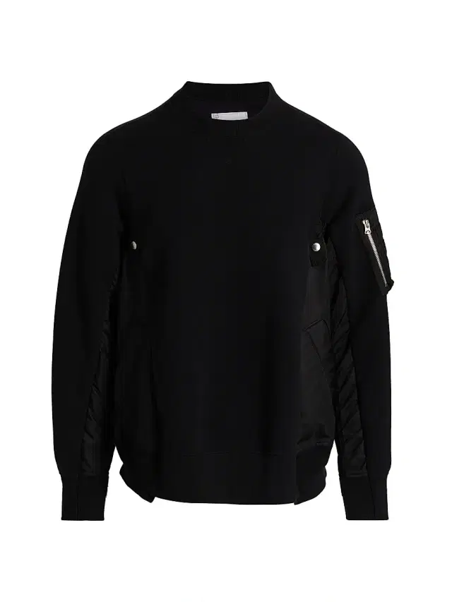 Men's Sponge Sweat Mixed-Media Twill Sweater - Black