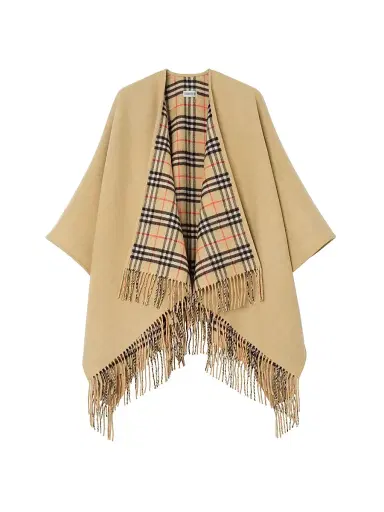 Burberry Women's Check Wool Fringe Cape | Thumbnail 1 Burberry Women's Check Wool Fringe Cape | Thumbnail 1