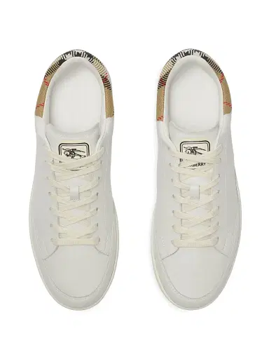 Burberry Men's Set Check-Trim Leather Low-Top Sneakers - White Sand - Size 13 | Thumbnail 3