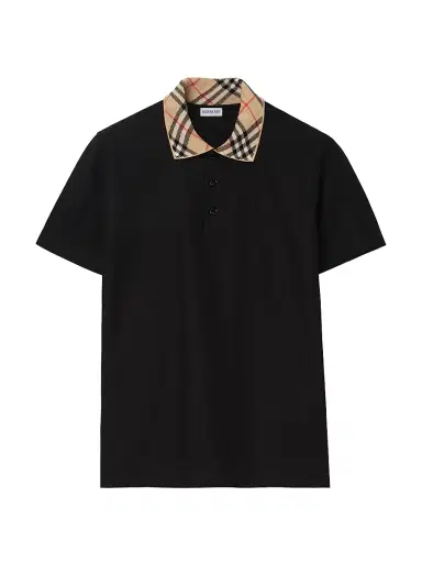 Burberry Men's Evan Check-Collar Cotton Polo Shirt - Black - Size XXL | Thumbnail 1 Burberry Men's Evan Check-Collar Cotton Polo Shirt - Black - Size XXL | Thumbnail 1