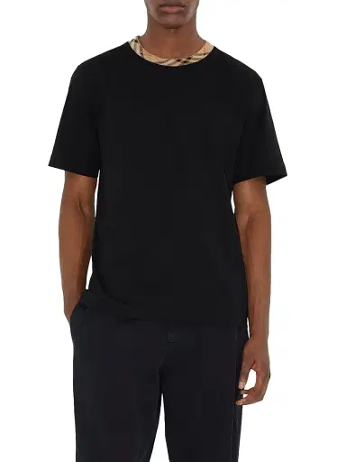 Burberry Men's Ryan Check Trim Cotton T-Shirt - Black | Thumbnail 3