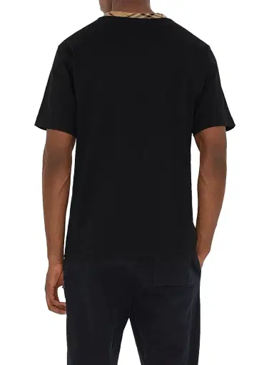 Burberry Men's Ryan Check Trim Cotton T-Shirt - Black | Thumbnail 5