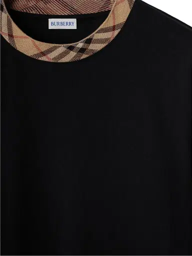 Burberry Men's Ryan Check Trim Cotton T-Shirt - Black | Thumbnail 6