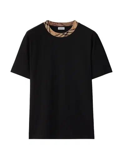 Burberry Men's Ryan Check Trim Cotton T-Shirt - Black | Thumbnail 1