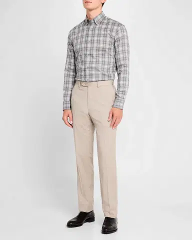 Brioni Men's Cotton Check Casual Button-Down Shirt | Thumbnail 2