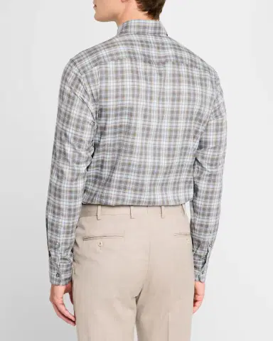 Brioni Men's Cotton Check Casual Button-Down Shirt | Thumbnail 3