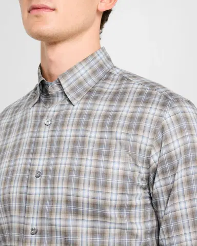 Brioni Men's Cotton Check Casual Button-Down Shirt | Thumbnail 5
