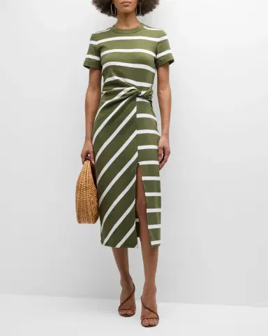 TANYA TAYLOR Cody Twisted-Waist Short-Sleeve Striped Midi Dress | Thumbnail 2 TANYA TAYLOR Cody Twisted-Waist Short-Sleeve Striped Midi Dress | Thumbnail 2