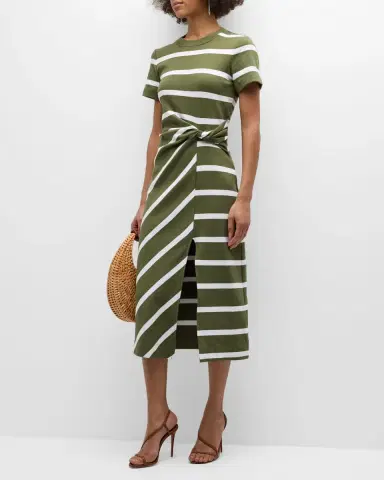 TANYA TAYLOR Cody Twisted-Waist Short-Sleeve Striped Midi Dress | Thumbnail 3 TANYA TAYLOR Cody Twisted-Waist Short-Sleeve Striped Midi Dress | Thumbnail 3
