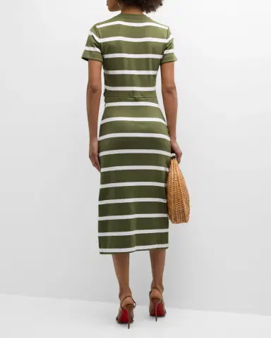 TANYA TAYLOR Cody Twisted-Waist Short-Sleeve Striped Midi Dress | Thumbnail 4 TANYA TAYLOR Cody Twisted-Waist Short-Sleeve Striped Midi Dress | Thumbnail 4