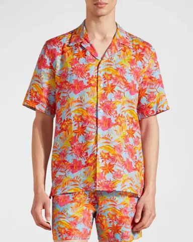 Vilebrequin Men's Tahiti Flower-Print Camp Shirt | Thumbnail 2 Vilebrequin Men's Tahiti Flower-Print Camp Shirt | Thumbnail 2