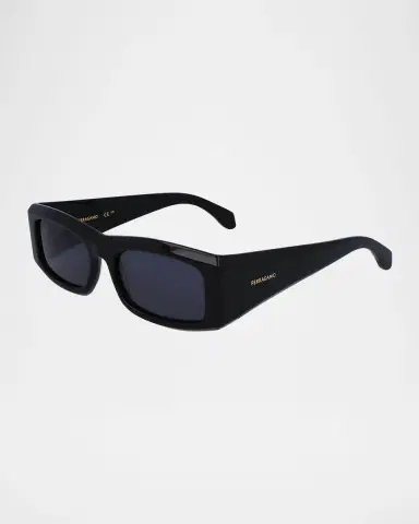 Ferragamo Men's Classic Logo Acetate Rectangle Sunglasses, 57mm | Thumbnail 3