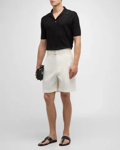 Versace Men's Tonal Barocco Knit Polo Shirt | Thumbnail 2 Versace Men's Tonal Barocco Knit Polo Shirt | Thumbnail 2