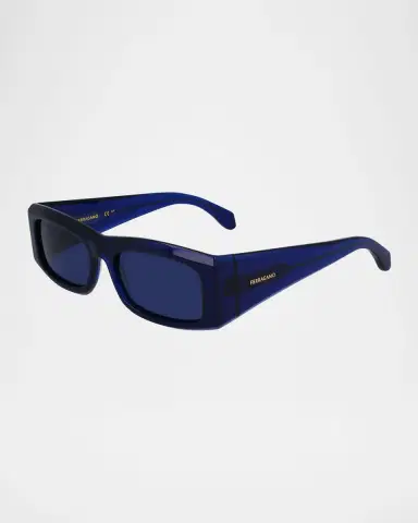 Ferragamo Men's Classic Logo Acetate Rectangle Sunglasses, 57mm | Thumbnail 3