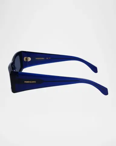 Ferragamo Men's Classic Logo Acetate Rectangle Sunglasses, 57mm | Thumbnail 4