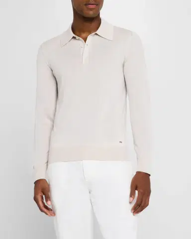 Brioni Men's Cashmere-Silk Polo Sweater | Thumbnail 4