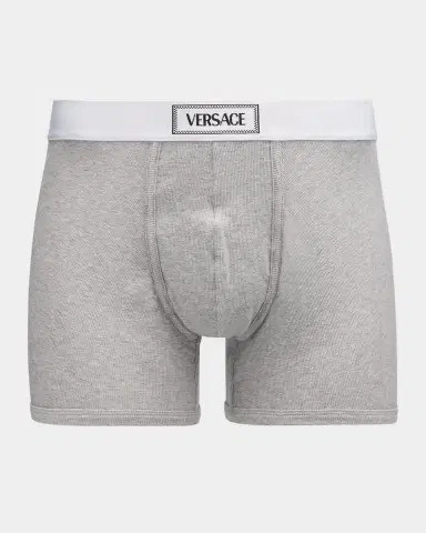 Versace Men 's Ribbed Cotton Logo Boxer Briefs | Thumbnail 2