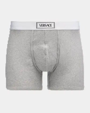 Versace Men 's Ribbed Cotton Logo Boxer Briefs | Thumbnail 3