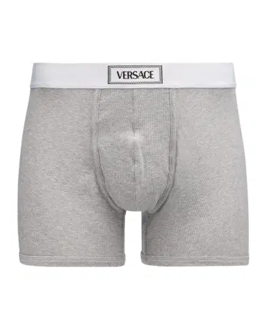 Versace Men 's Ribbed Cotton Logo Boxer Briefs | Thumbnail 1