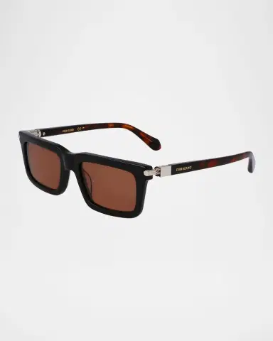 Ferragamo Men's Prisma Modified Acetate Rectangle Sunglasses, 53mm | Thumbnail 3