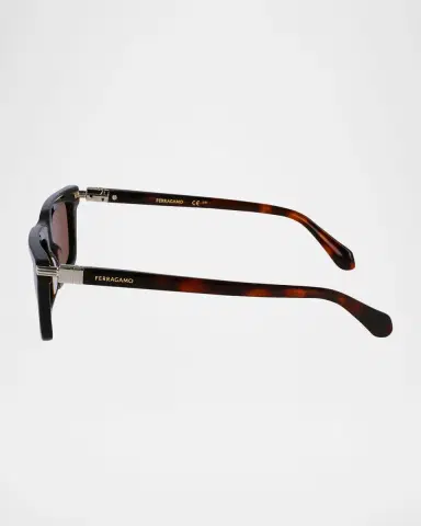 Ferragamo Men's Prisma Modified Acetate Rectangle Sunglasses, 53mm | Thumbnail 4