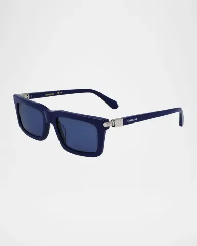 Ferragamo Men's Prisma Modified Acetate Rectangle Sunglasses, 53mm | Thumbnail 3
