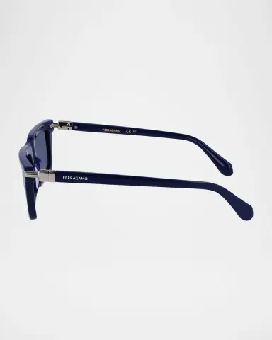 Ferragamo Men's Prisma Modified Acetate Rectangle Sunglasses, 53mm | Thumbnail 4