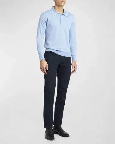 Brioni Men's Cashmere-Silk Polo Sweater | Thumbnail 2