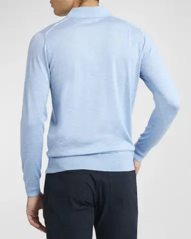Brioni Men's Cashmere-Silk Polo Sweater | Thumbnail 3