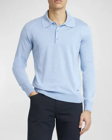 Brioni Men's Cashmere-Silk Polo Sweater | Thumbnail 4