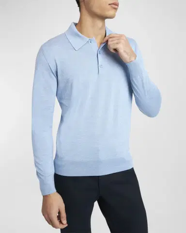 Brioni Men's Cashmere-Silk Polo Sweater | Thumbnail 6